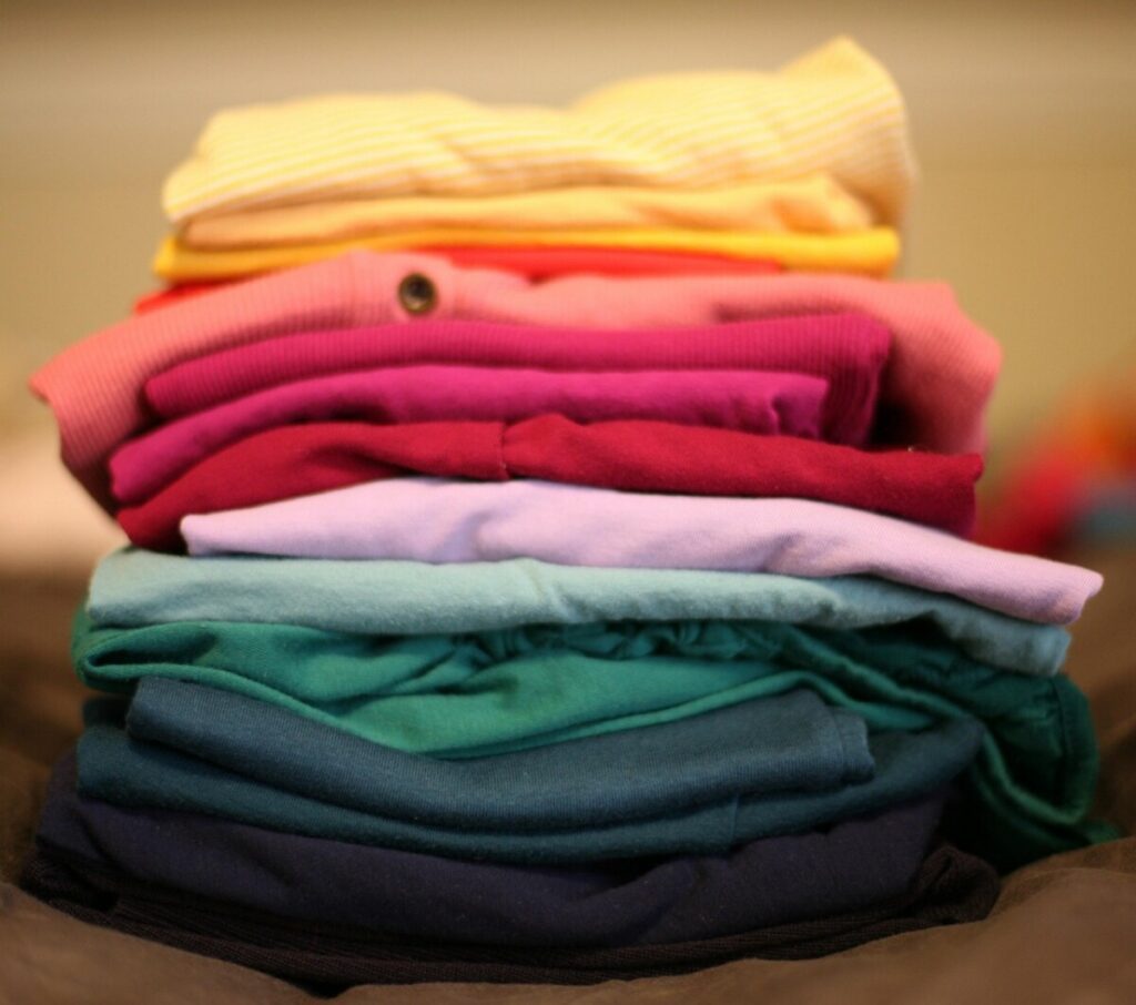 Stack of folded colorful clothes